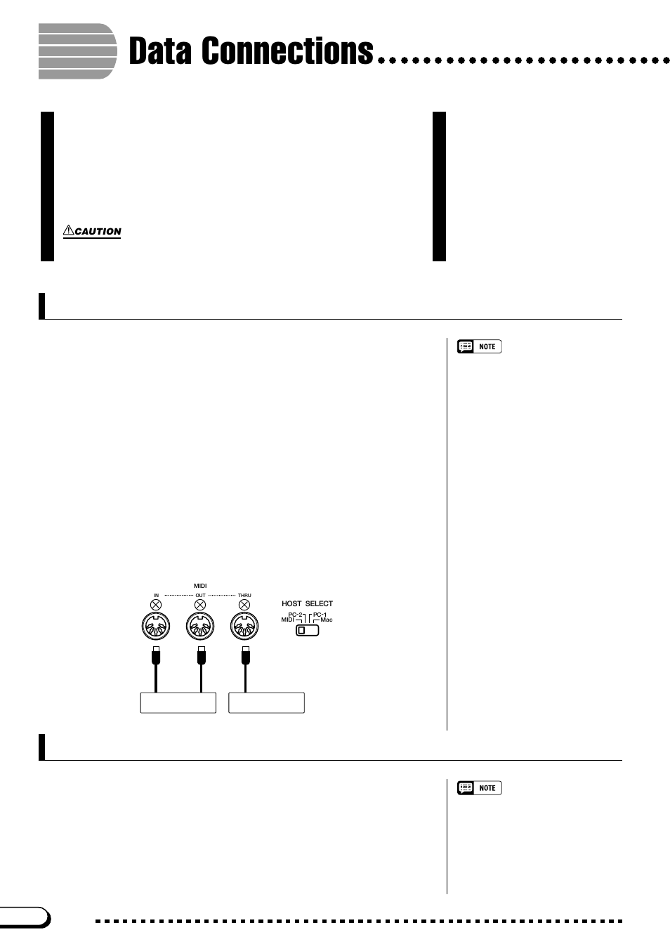 Data connections, Connecting midi equipment, Connecting to a host computer | Yamaha CVP-103M  EN User Manual | Page 160 / 178