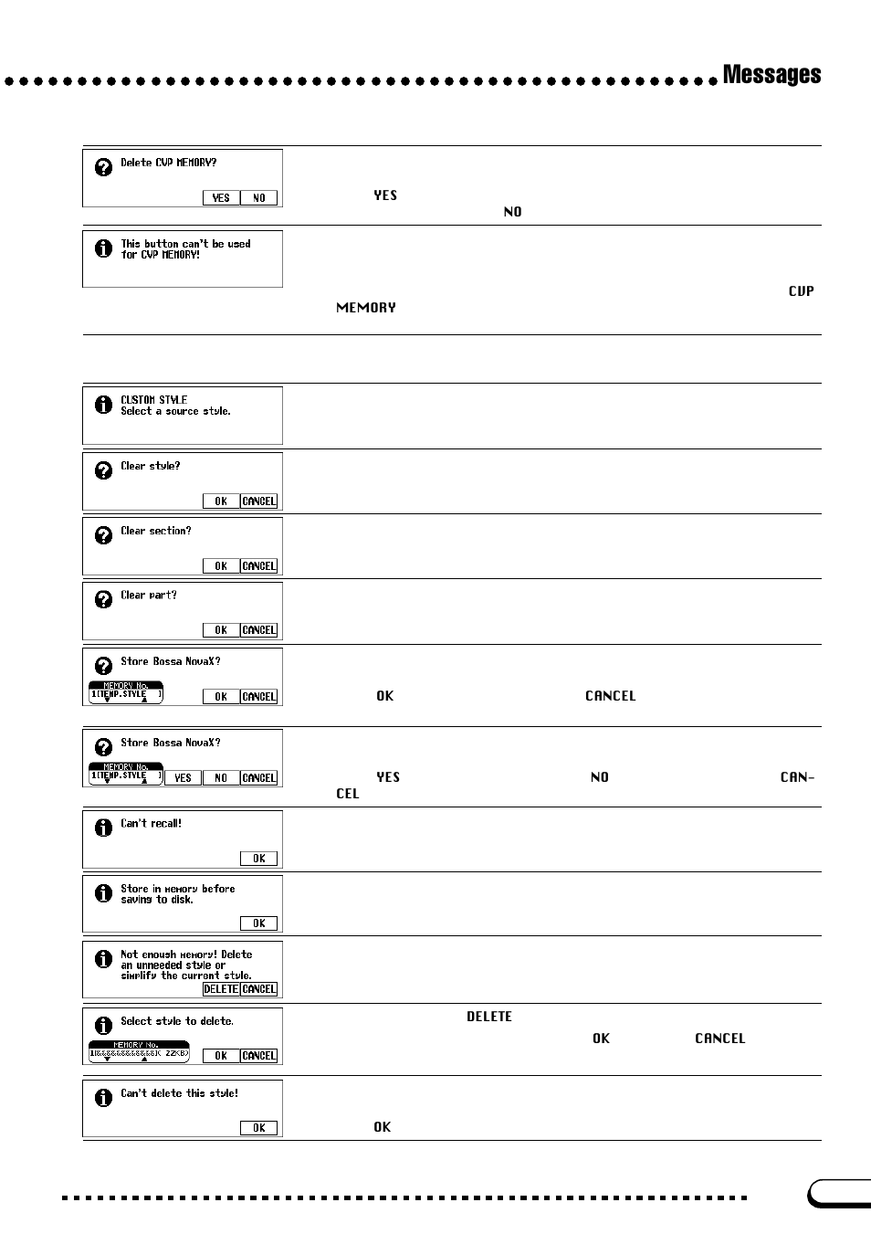 Messages | Yamaha CVP-103M  EN User Manual | Page 167 / 178