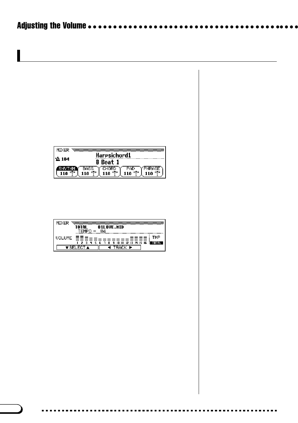 Adjusting accompaniment or song part levels, Adjusting the volume | Yamaha CVP-103M  EN User Manual | Page 24 / 178
