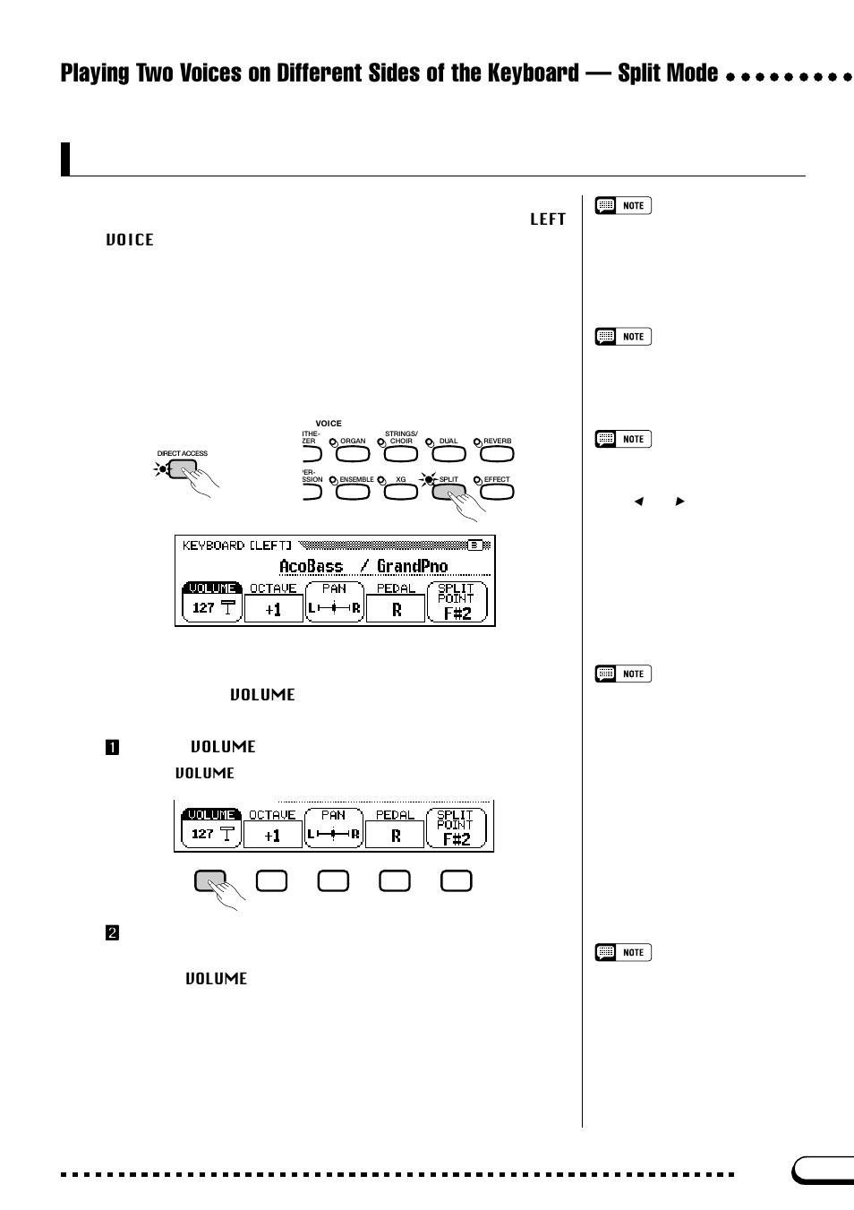 Changing the keyboard settings for the left voice, Displaying the left voice keyboard settings, Setting the volume of the left voice | Yamaha CVP-103M  EN User Manual | Page 37 / 178