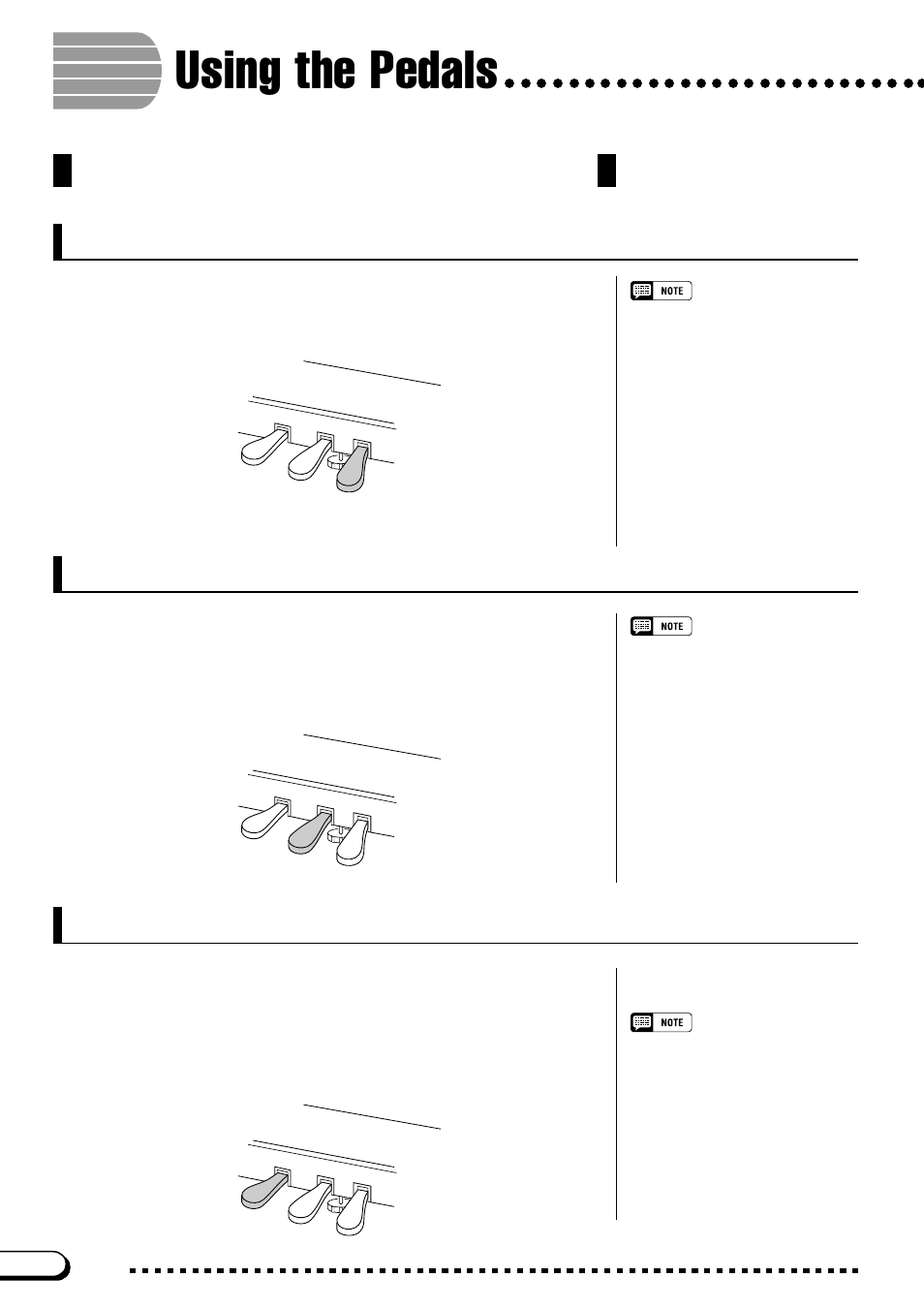 Using the pedals, Damper pedal (right), Sostenuto pedal (center) | Soft pedal (left) | Yamaha CVP-103M  EN User Manual | Page 40 / 178