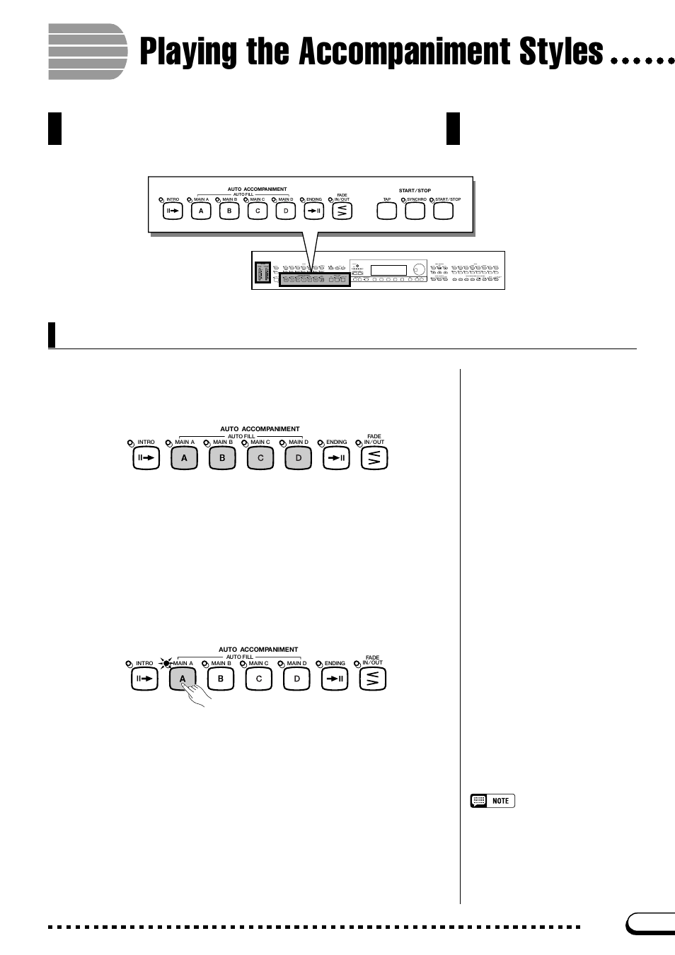 Playing the accompaniment styles, Varying the style, Selecting a variation | Playing fill-in patterns | Yamaha CVP-103M  EN User Manual | Page 51 / 178