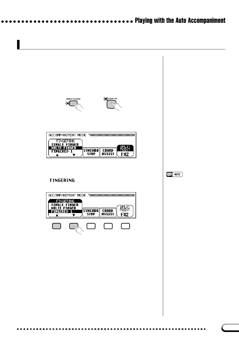 Changing the auto accompaniment settings, Playing with the auto accompaniment | Yamaha CVP-103M  EN User Manual | Page 59 / 178