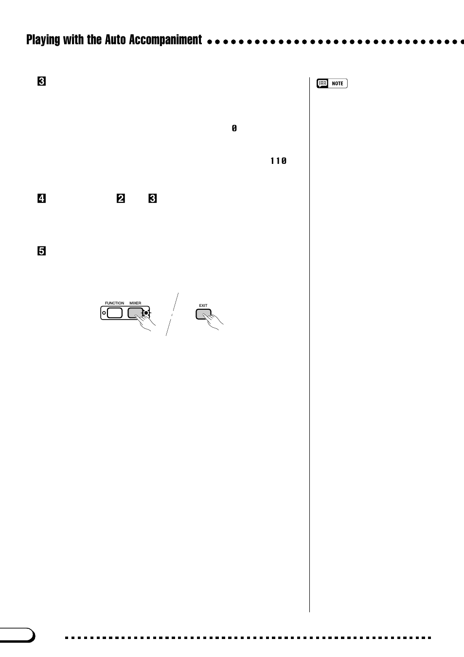Playing with the auto accompaniment, Cset the volume level, Vrepeat steps x and c | Bexit the mixer display | Yamaha CVP-103M  EN User Manual | Page 66 / 178