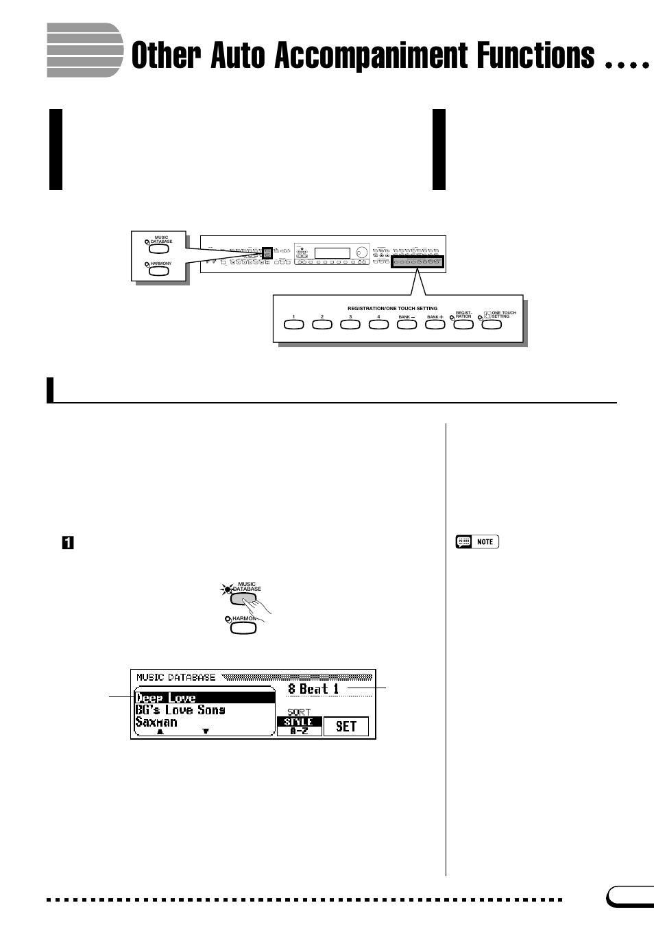Other auto accompaniment functions, Music database, Zdisplay the music database | Yamaha CVP-103M  EN User Manual | Page 67 / 178
