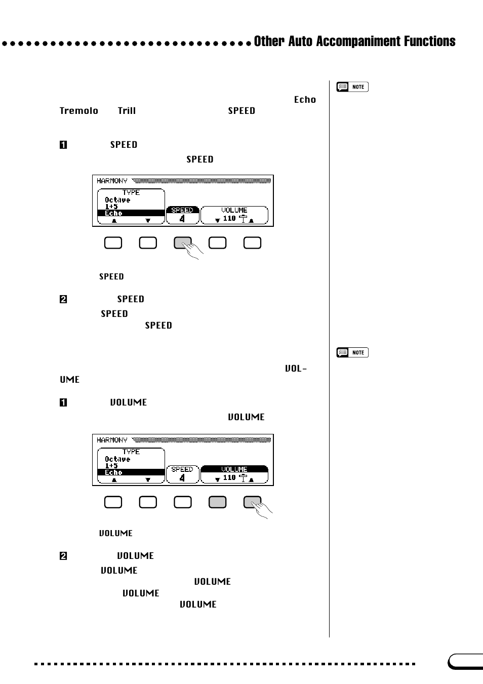 Other auto accompaniment functions, Changing the harmony speed, Changing the harmony volume | Yamaha CVP-103M  EN User Manual | Page 71 / 178