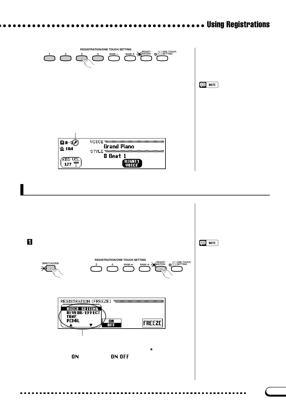 Protecting panel settings, Using registrations, Zopen the registration [freeze] display | Yamaha CVP-103M  EN User Manual | Page 91 / 178