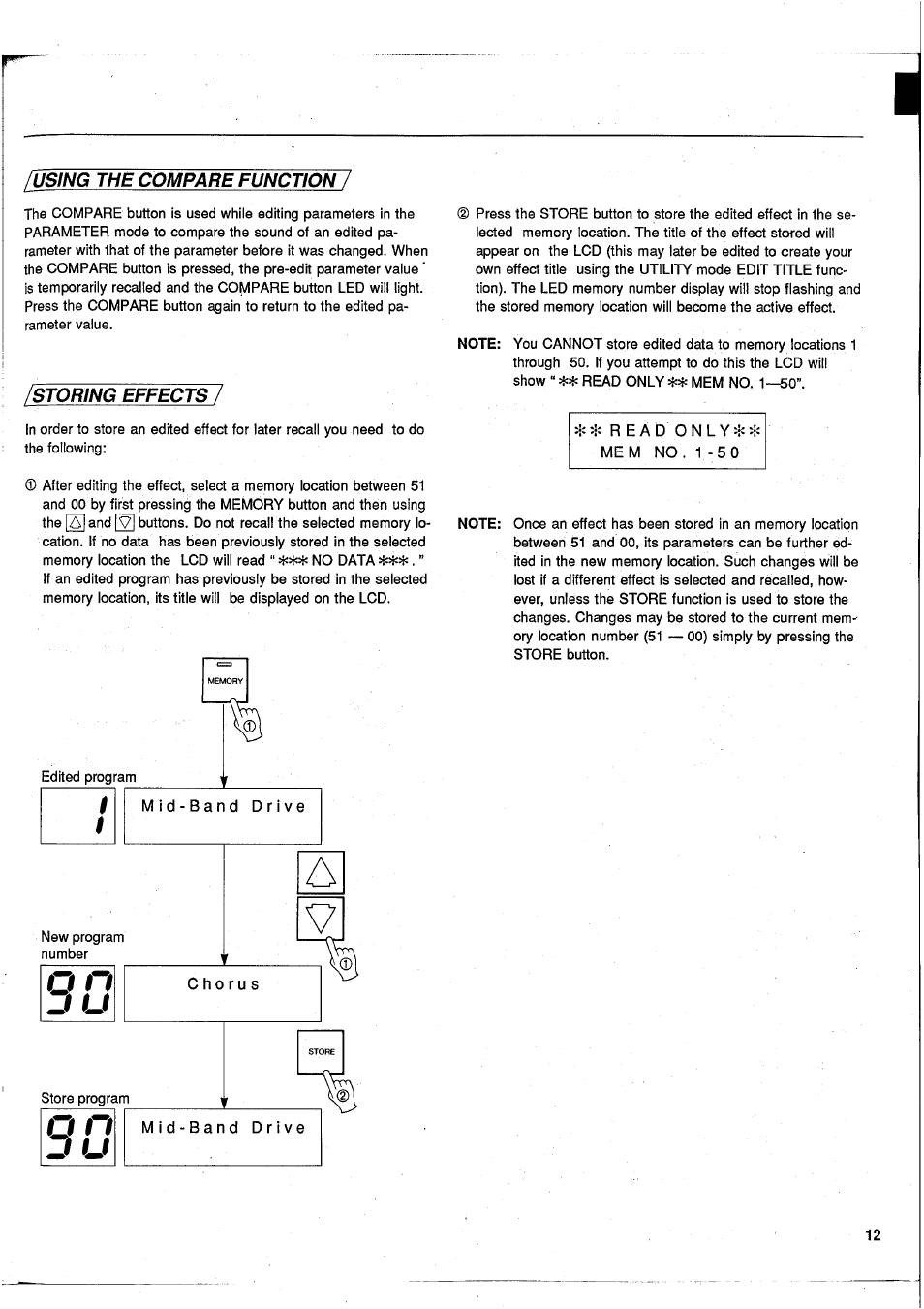 Fusing the compare function, Storing effects, Using the compare function storing effects | Yamaha GEP50 User Manual | Page 11 / 100