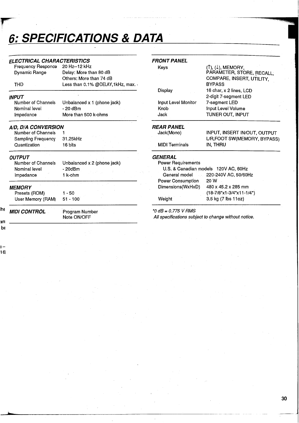 Specifications & data | Yamaha GEP50 User Manual | Page 29 / 100