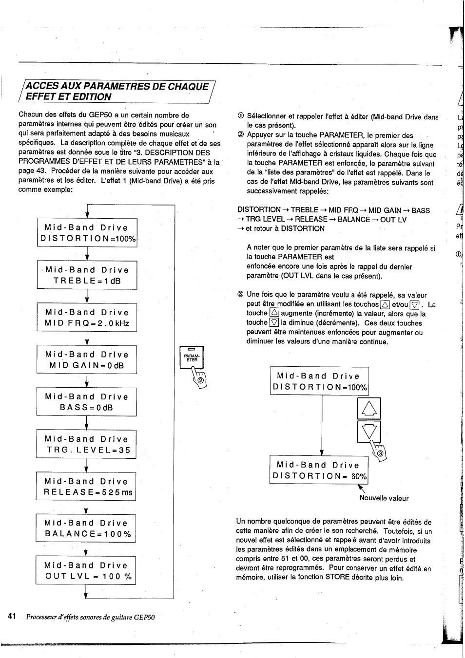 Acces aux parametres de chaque, Effet et edition | Yamaha GEP50 User Manual | Page 40 / 100