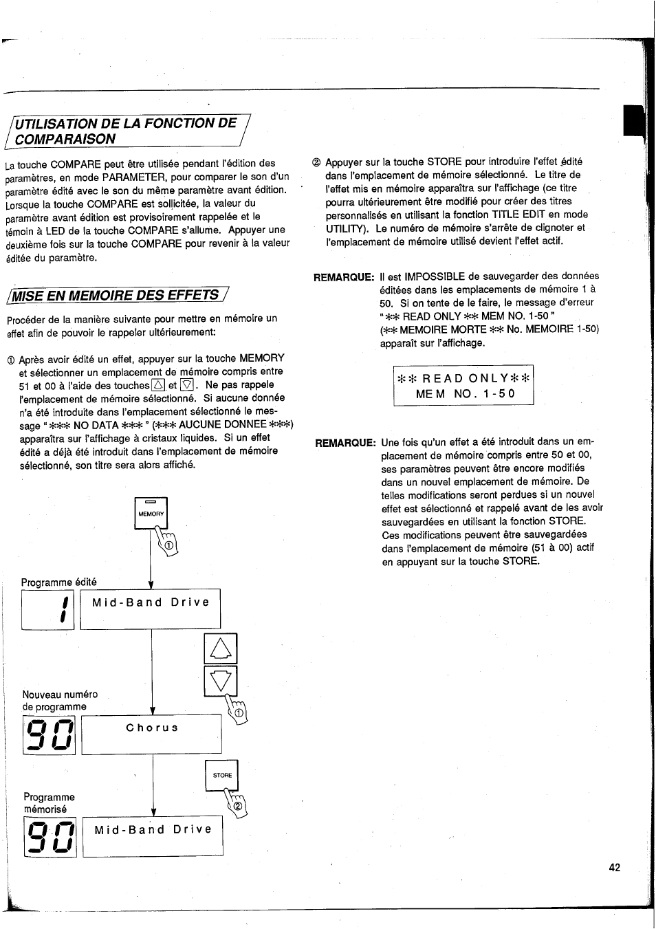 Utilisation de la fonction de comparaison, Mise en memoire des effets | Yamaha GEP50 User Manual | Page 41 / 100