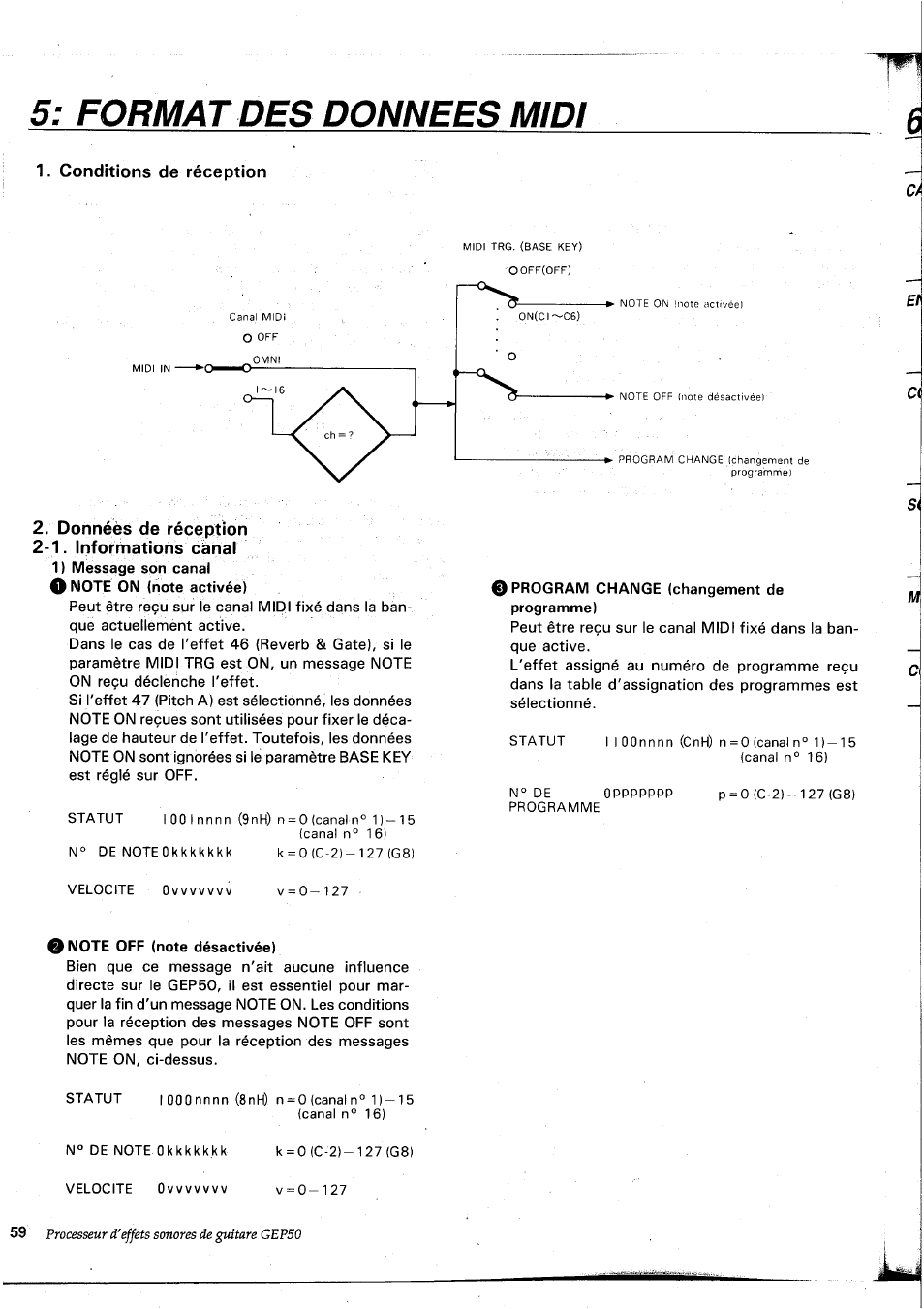 Format des donnees midi | Yamaha GEP50 User Manual | Page 58 / 100