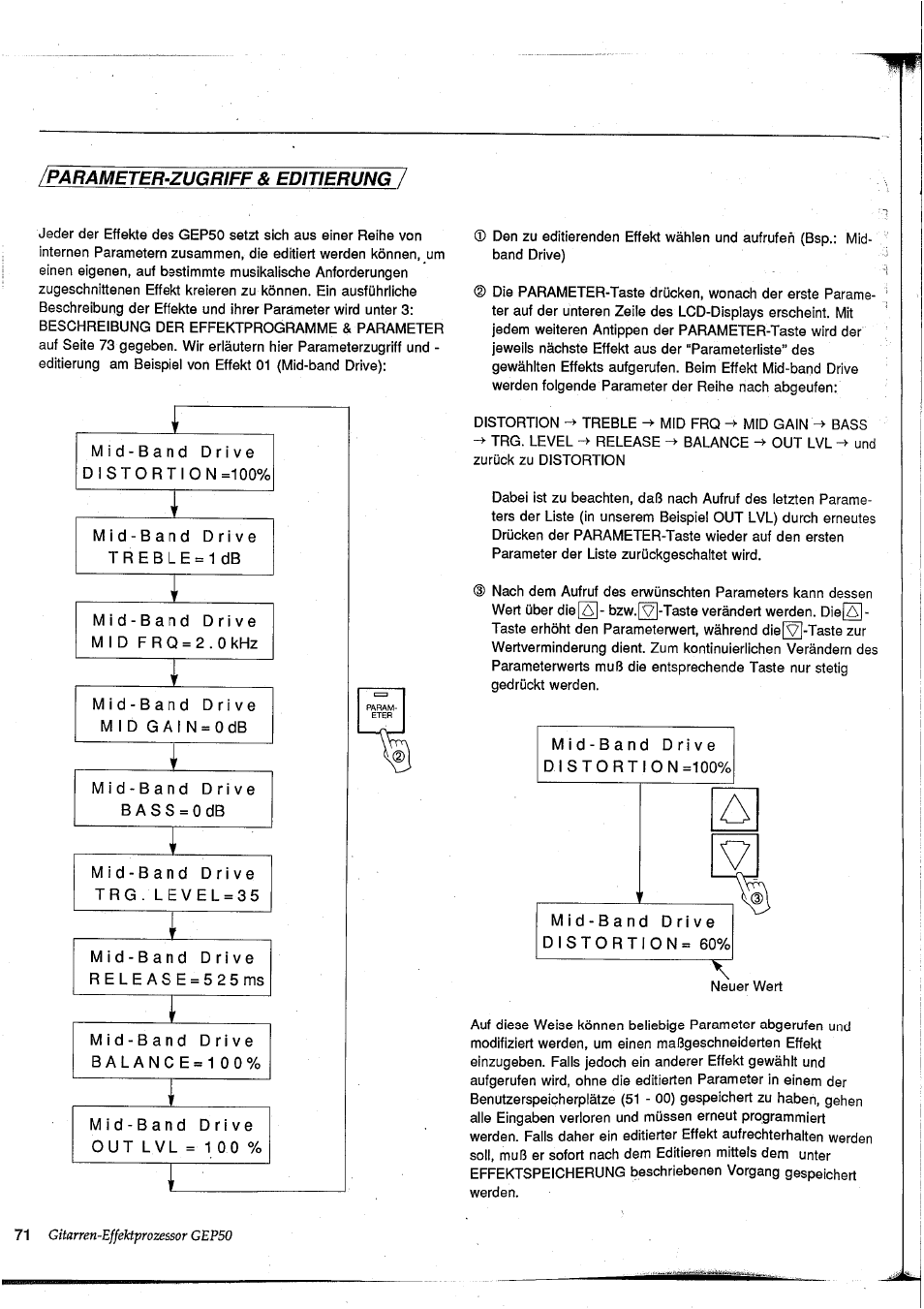 Parameter-zugriff & editierung | Yamaha GEP50 User Manual | Page 69 / 100