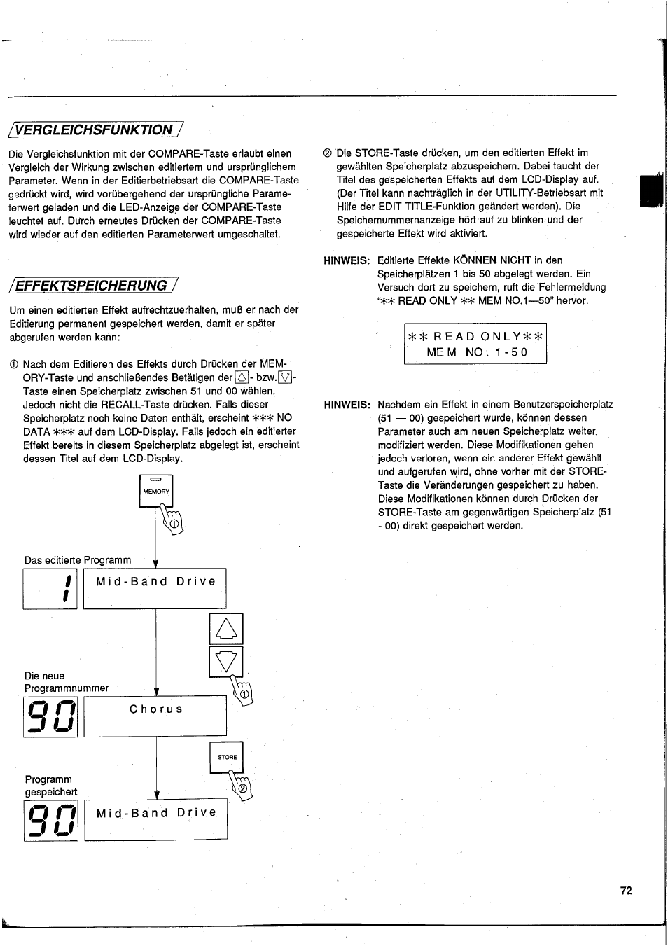 Vergleichsfunktion, Effektspeicherung 7, Effektspeicherung | Yamaha GEP50 User Manual | Page 70 / 100