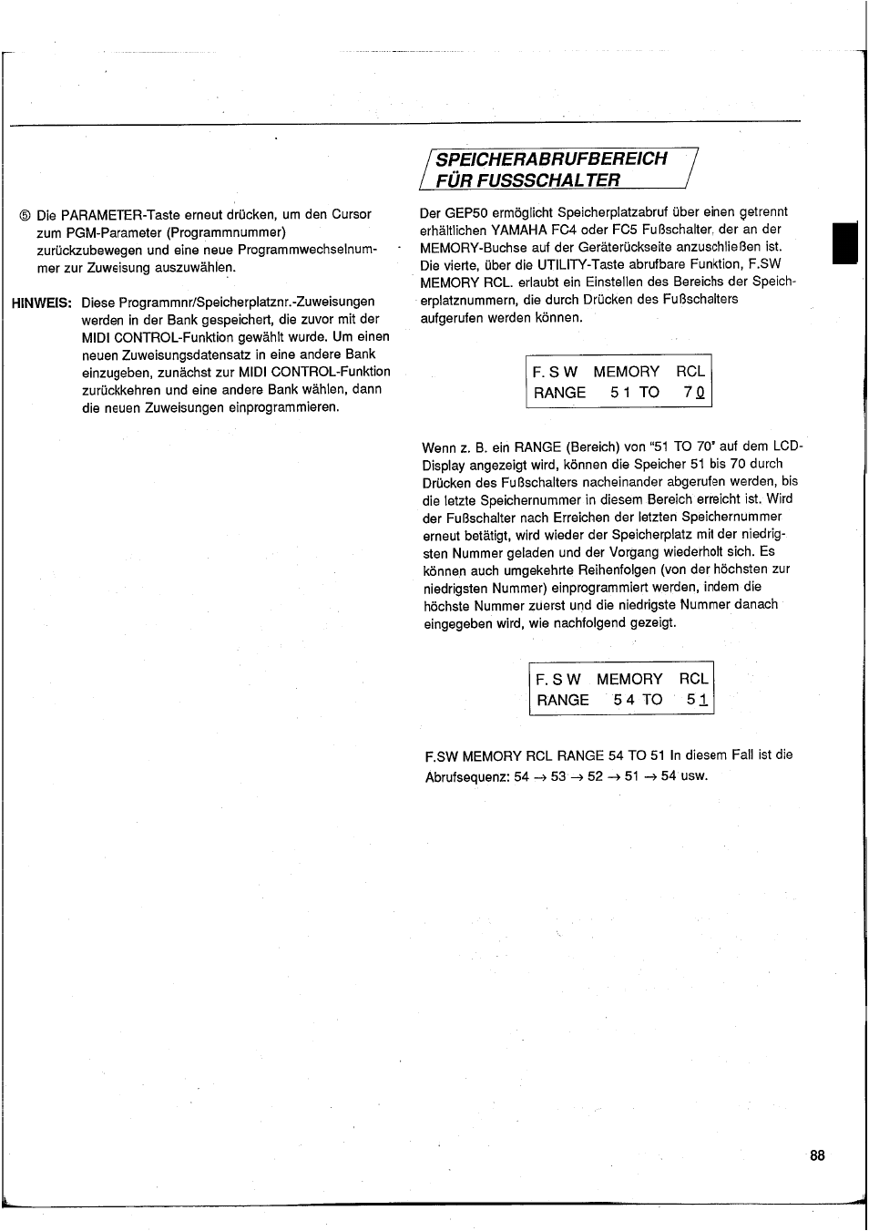 Speicherabrufbereich | Yamaha GEP50 User Manual | Page 86 / 100