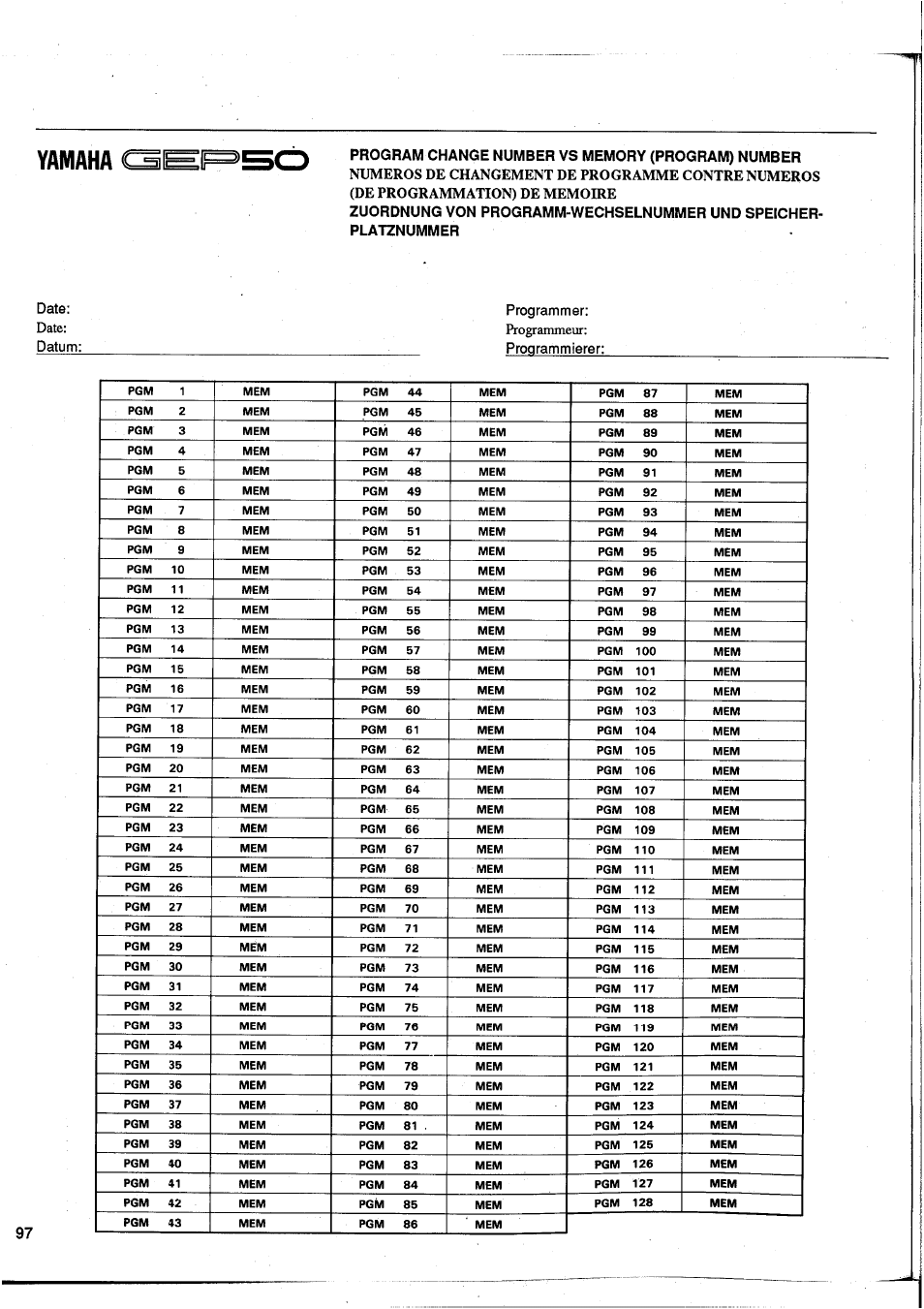 Yamaha œ | Yamaha GEP50 User Manual | Page 95 / 100