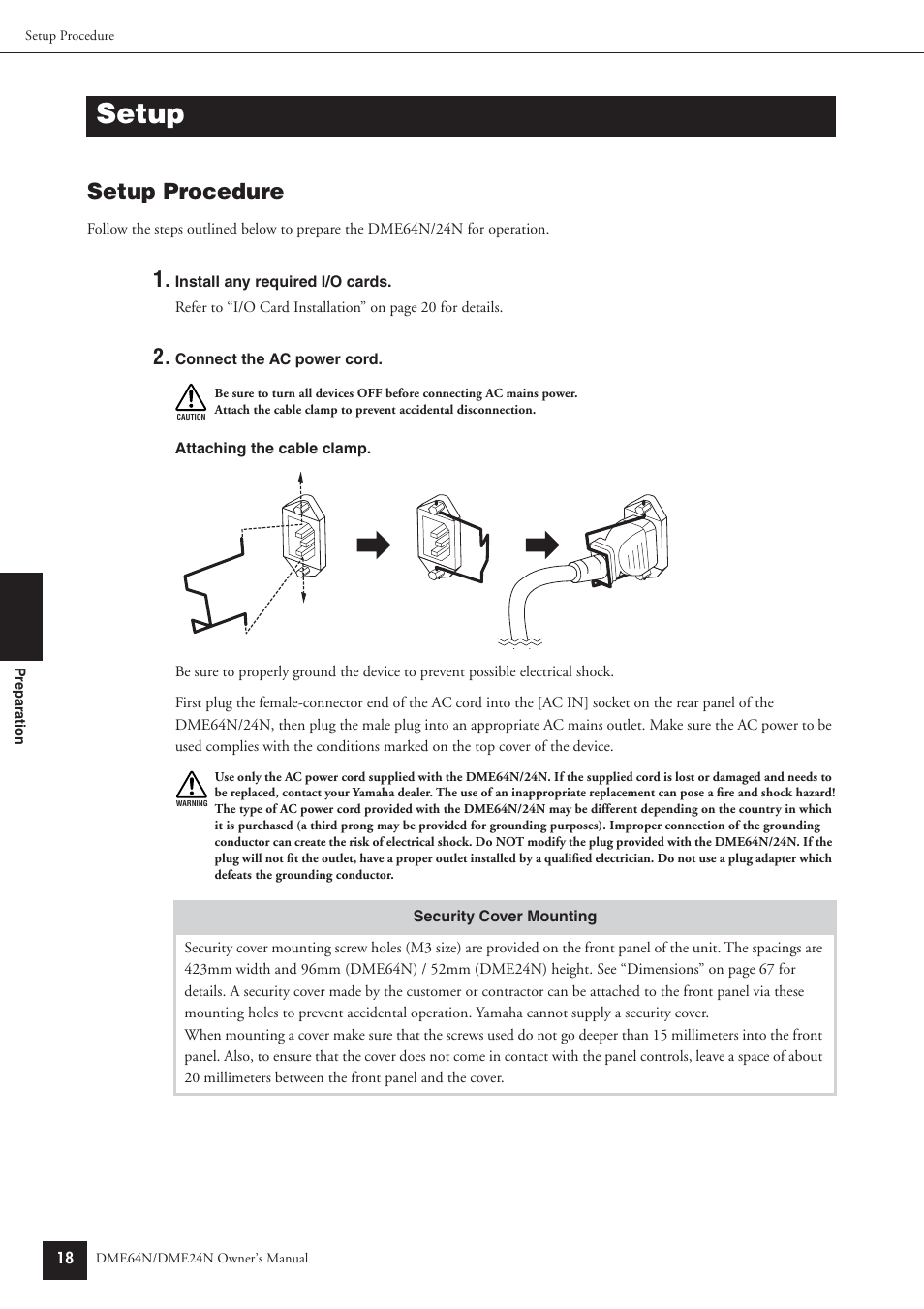 Setup, Setup procedure | Yamaha DME64N User Manual | Page 18 / 80