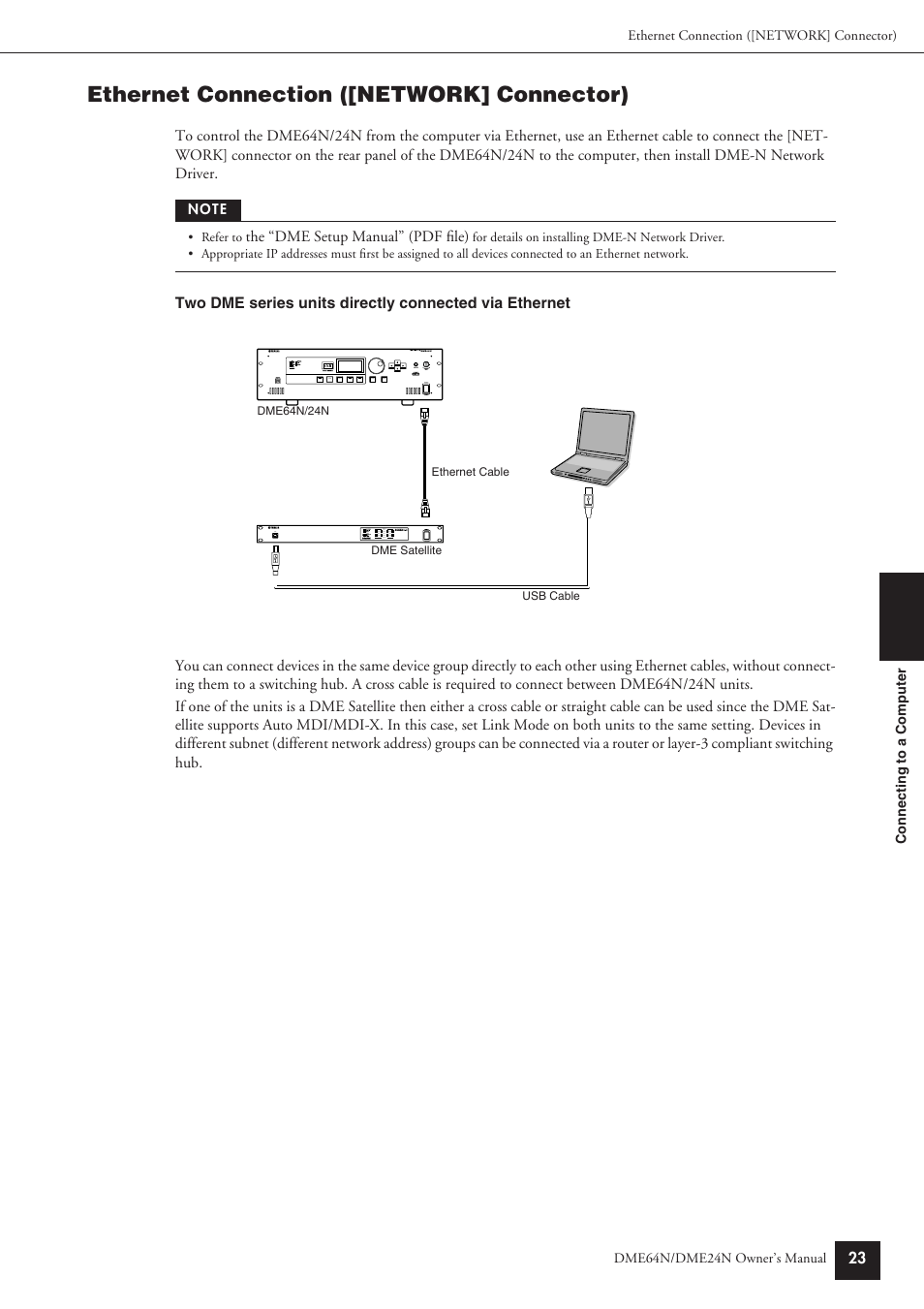 Ethernet connection ([network] connector) | Yamaha DME64N User Manual | Page 23 / 80