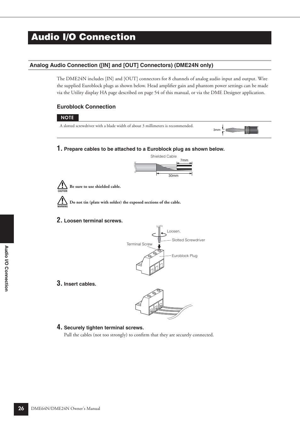 Audio i/o connection | Yamaha DME64N User Manual | Page 26 / 80