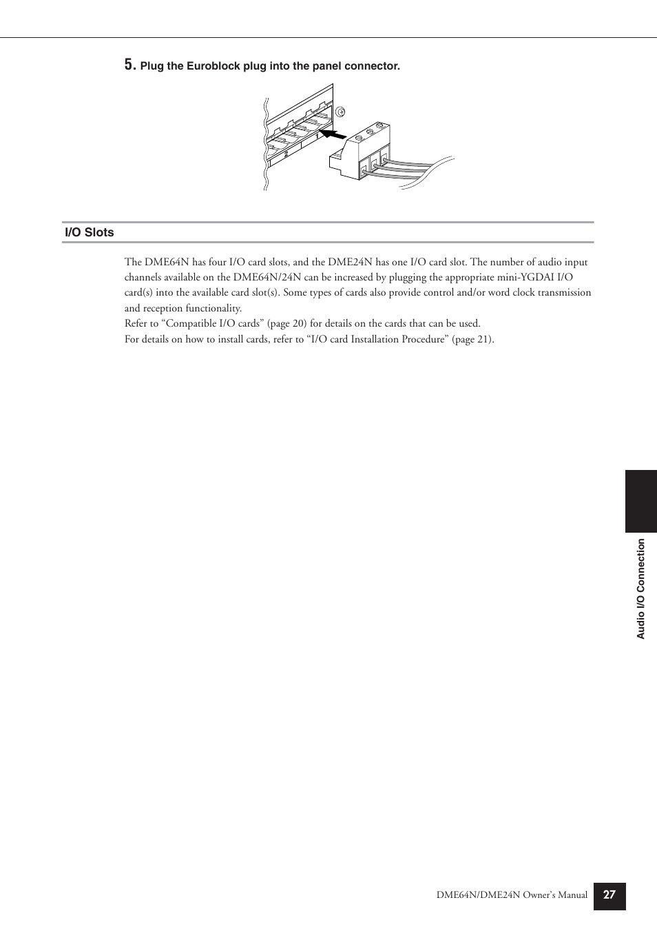 I/o slots | Yamaha DME64N User Manual | Page 27 / 80