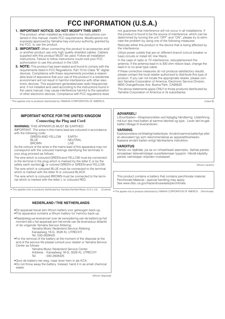 Fcc information (u.s.a.) | Yamaha DME64N User Manual | Page 3 / 80