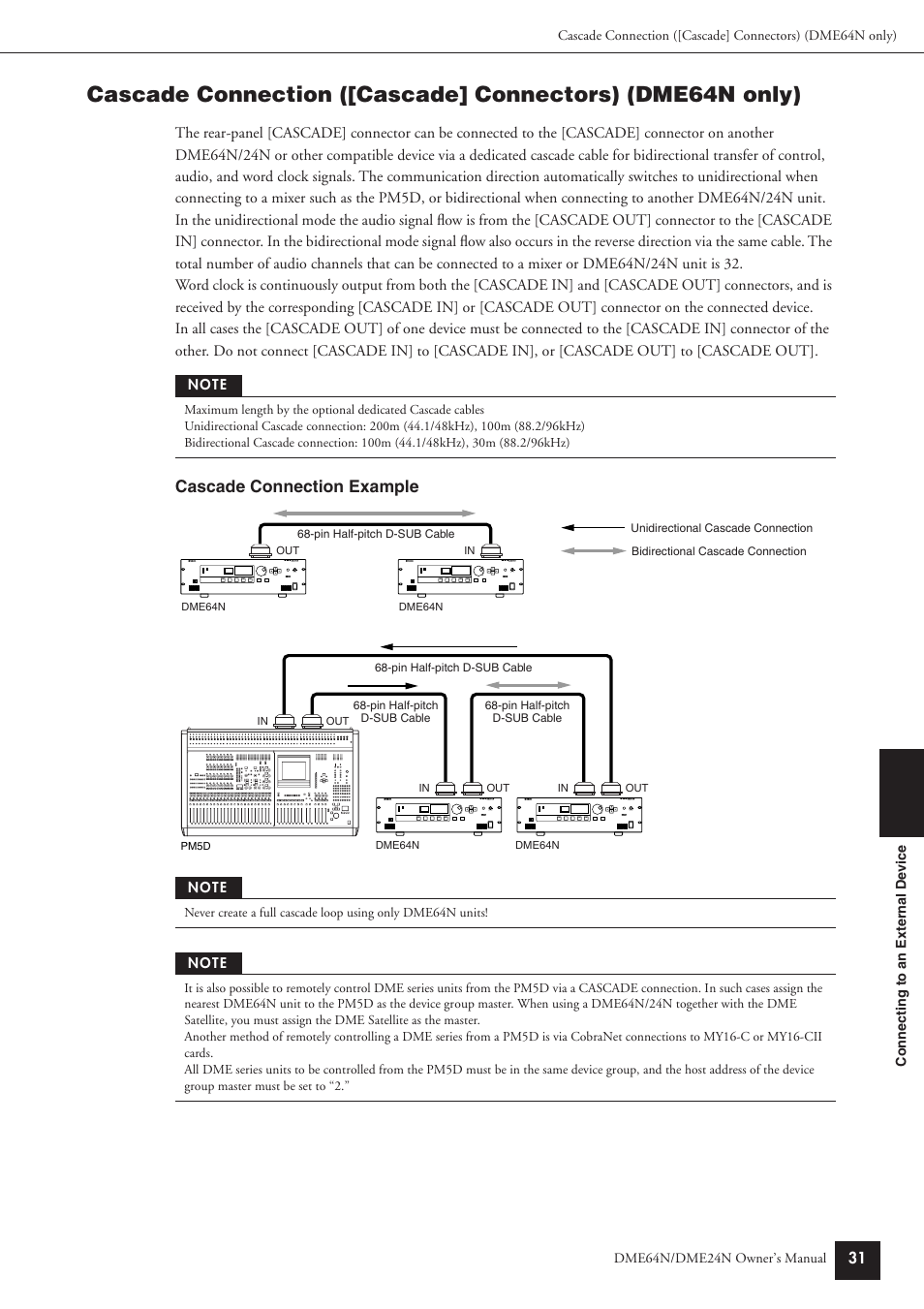 Cascade connection example | Yamaha DME64N User Manual | Page 31 / 80