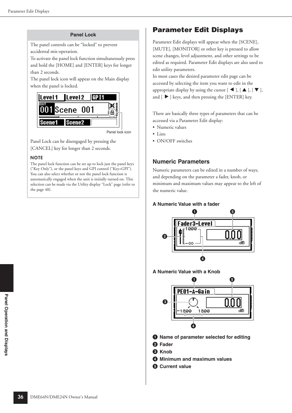 Parameter edit displays | Yamaha DME64N User Manual | Page 36 / 80