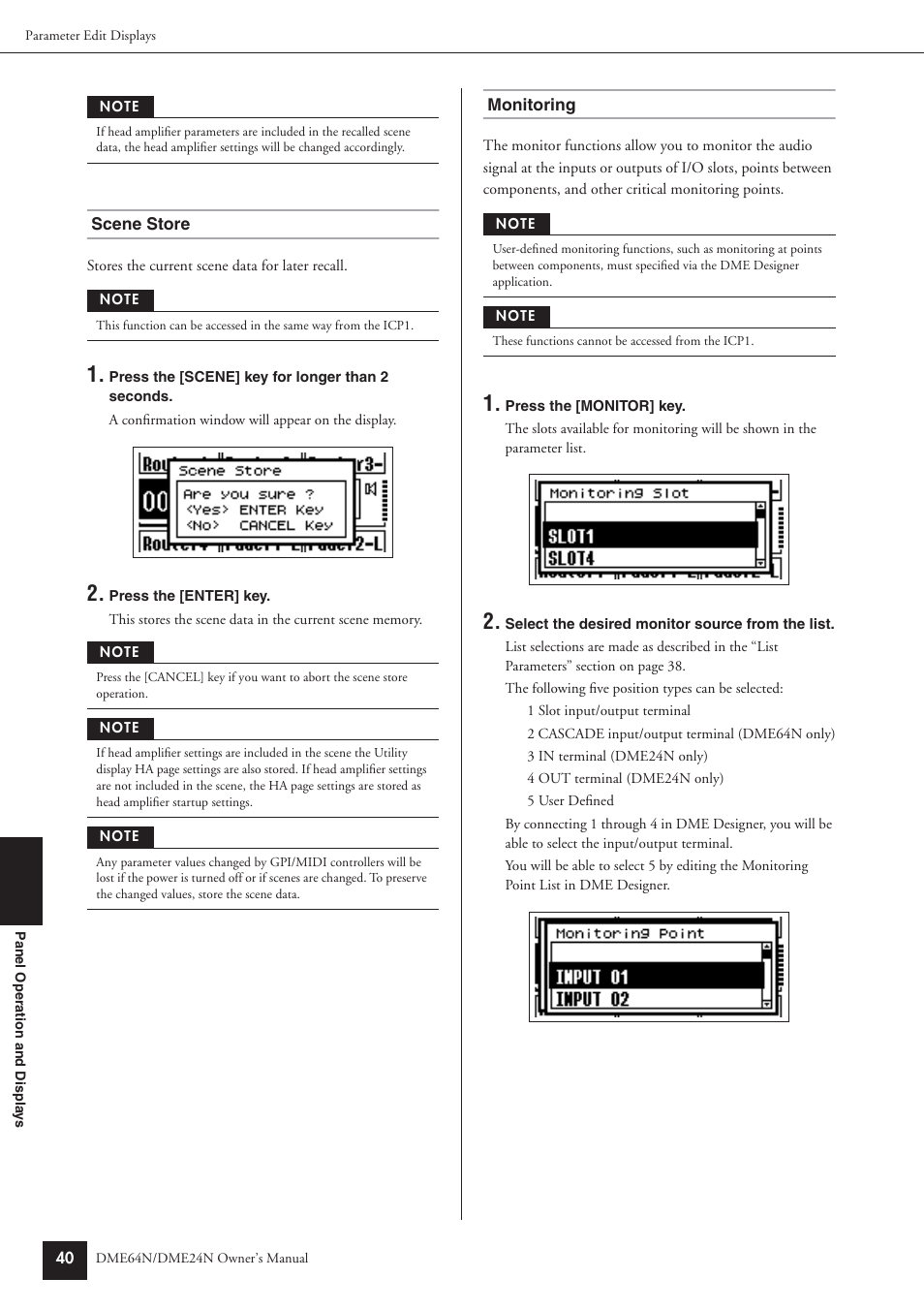 Scene store, Monitoring | Yamaha DME64N User Manual | Page 40 / 80