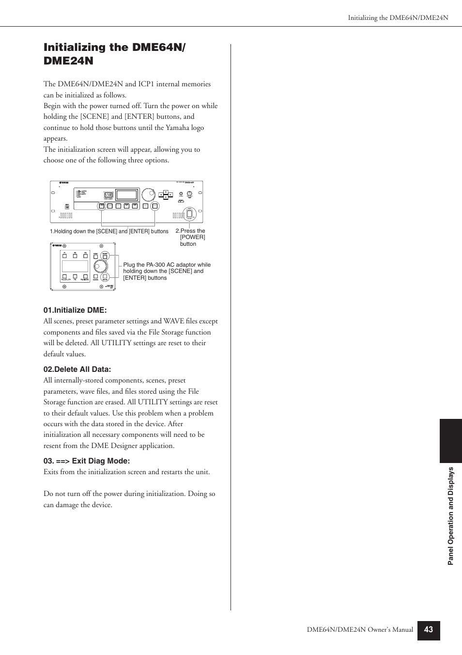 Initializing the dme64n/ dme24n, Initializing the dme64n/dme24n | Yamaha DME64N User Manual | Page 43 / 80
