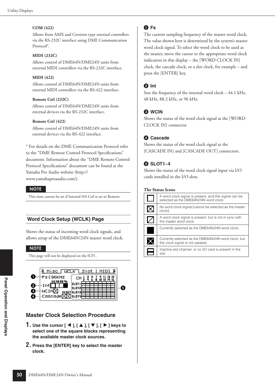 Master clock selection procedure | Yamaha DME64N User Manual | Page 50 / 80