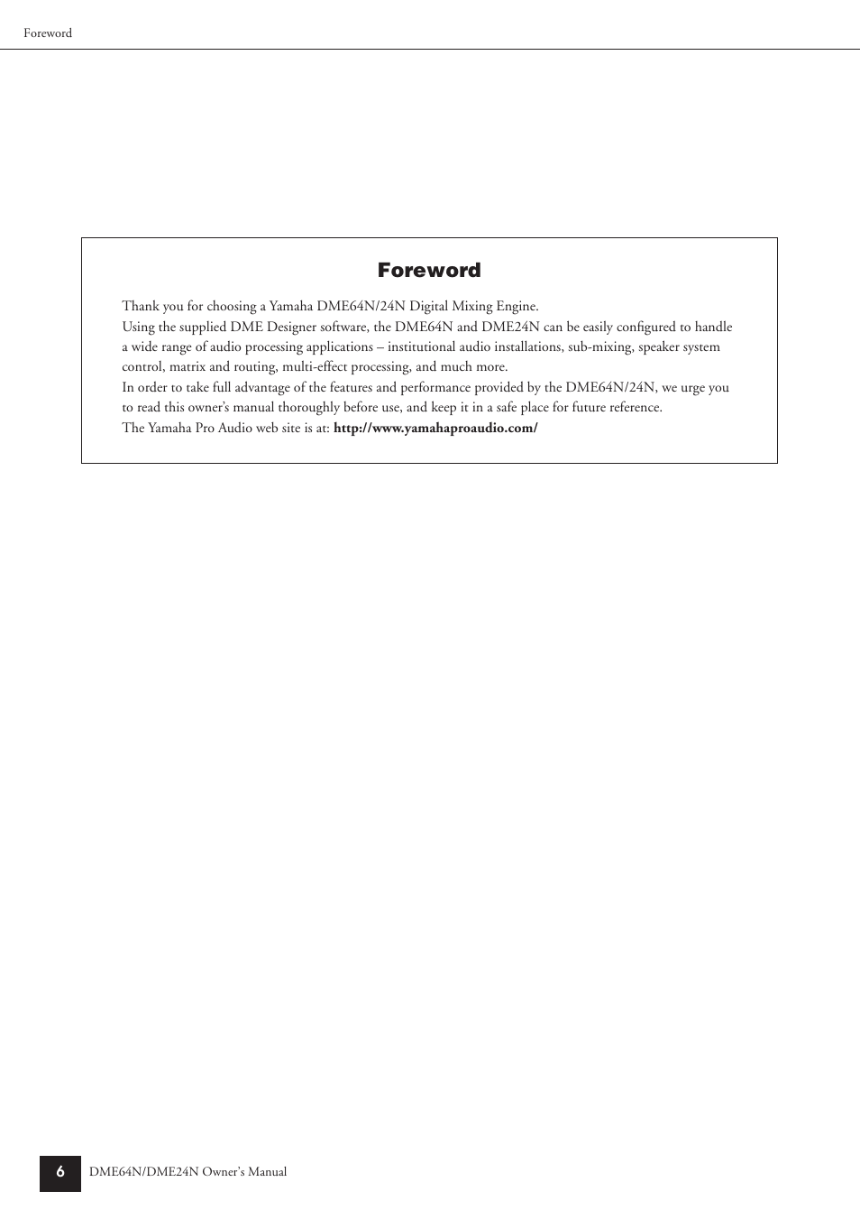 Foreword | Yamaha DME64N User Manual | Page 6 / 80