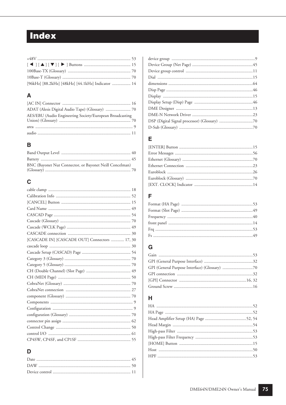 Index | Yamaha DME64N User Manual | Page 75 / 80