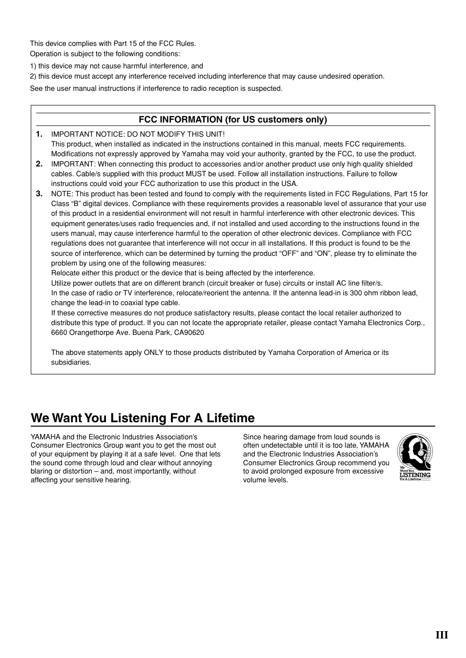 We want you listening for a lifetime | Yamaha YST-SW005 User Manual | Page 3 / 19