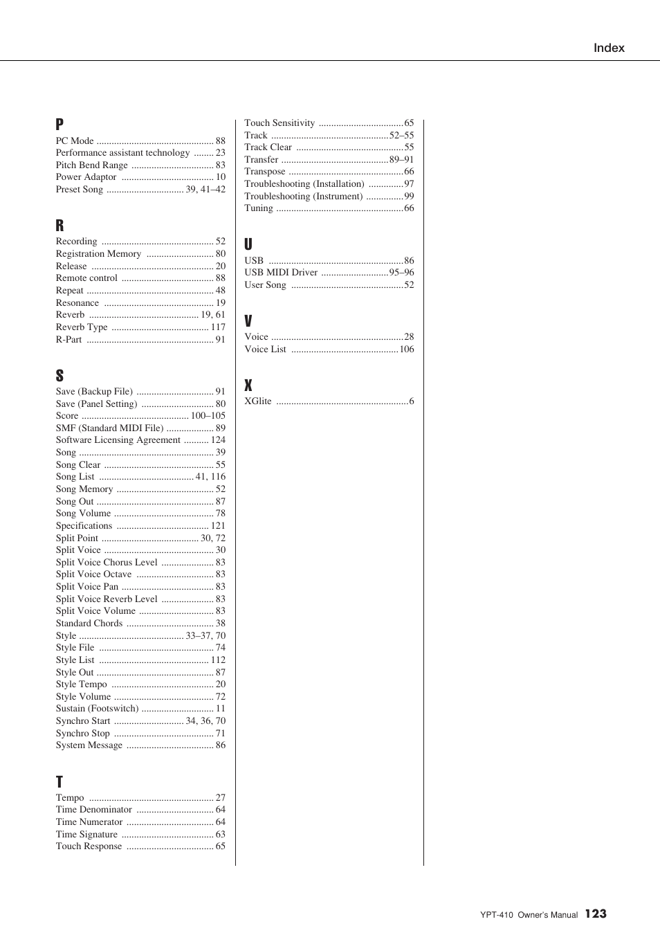 Yamaha YPT-410 User Manual | Page 123 / 127