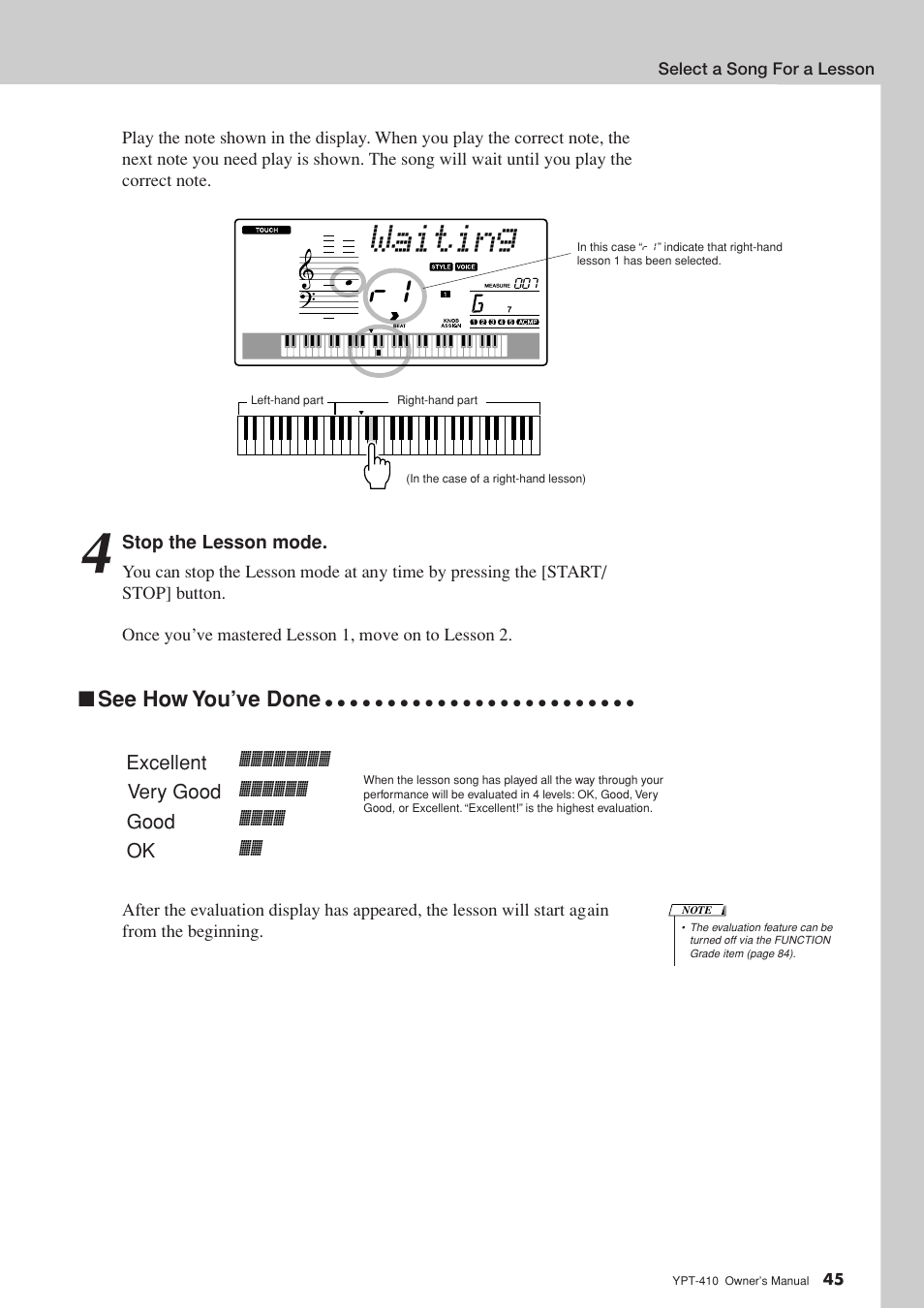 Waiting, See how you’ve done | Yamaha YPT-410 User Manual | Page 45 / 127