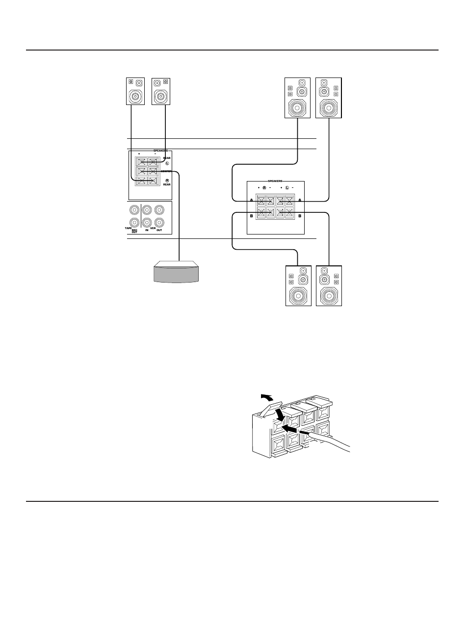 Connecting speakers about the accessory terminals, Ac outlet(s), Gnd terminal (for turntable use) | Yamaha RX-V480 User Manual | Page 8 / 29