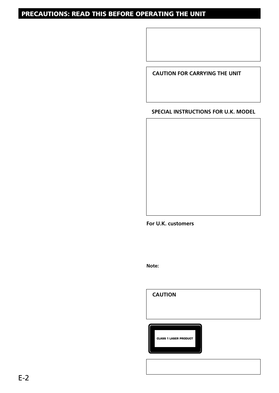 Precautions, Precautions: read this before operating the unit, Cautions | Yamaha RL RX-E100 User Manual | Page 4 / 31