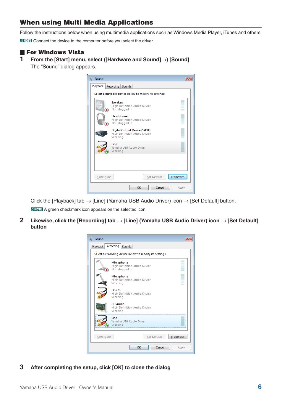 When using multi media applications, 6when using multi media applications | Yamaha USB Audio Driver User Manual | Page 6 / 9