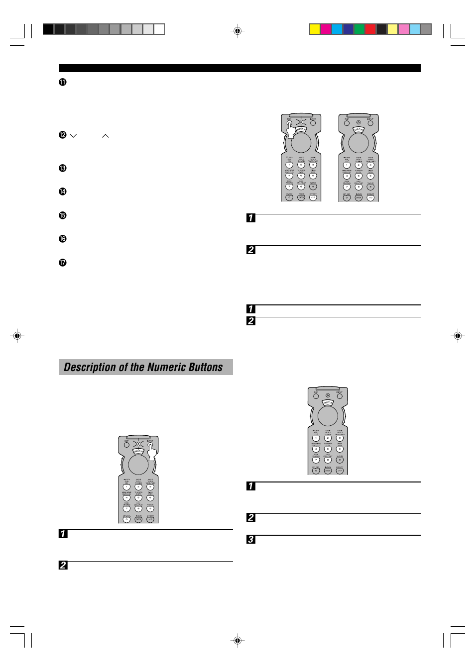 Description of the numeric buttons | Yamaha HTR-5250 User Manual | Page 12 / 67