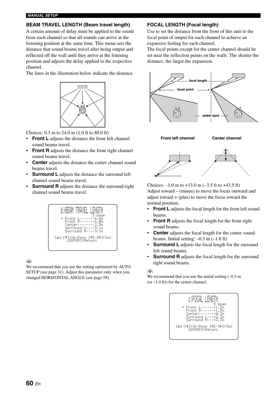 B)beam travel length, C)focal length | Yamaha YSP-500 User Manual | Page 62 / 98