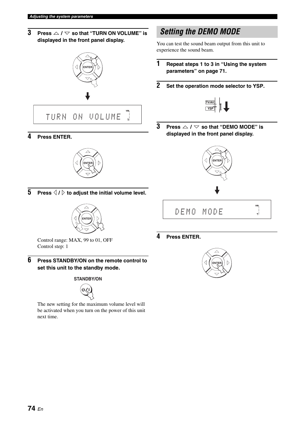 Setting the demo mode | Yamaha YSP-500 User Manual | Page 76 / 98