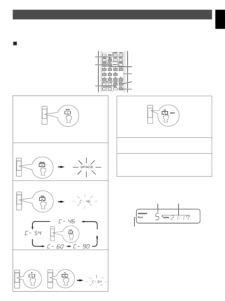 Track programming for recording to tape, Automatic tape-programming, English | Off) | Yamaha CDX-10 User Manual | Page 13 / 20