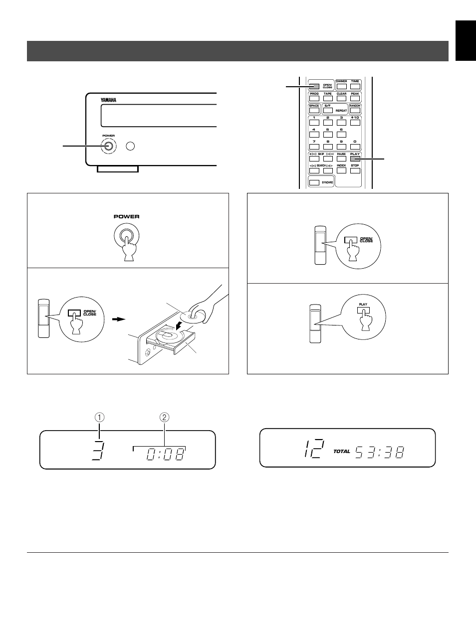Basic operation, Basic operation 1, English | Display information at disc play | Yamaha CDX-10 User Manual | Page 7 / 20