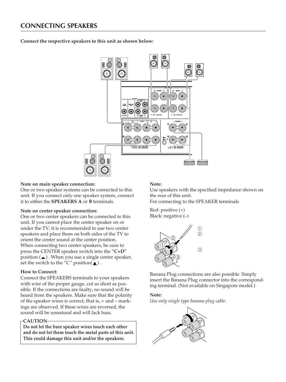 10 connecting speakers, Unscrew the knob, Tighten the knob and secure the wire | Yamaha RX-V2090 User Manual | Page 10 / 40