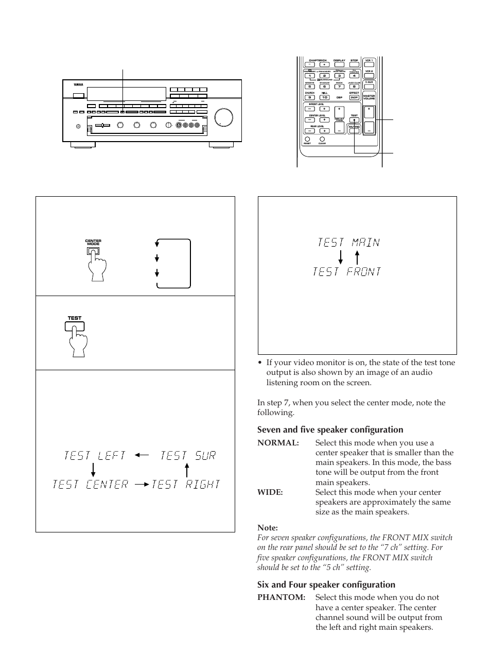 Seven and five speaker configuration, Six and four speaker configuration | Yamaha RX-V2090 User Manual | Page 17 / 40