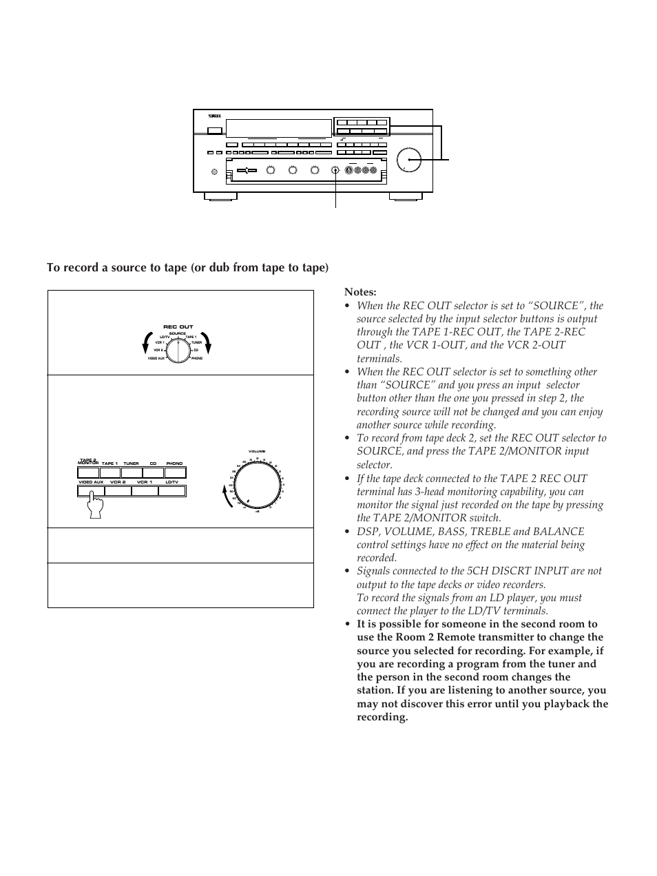 Select the source to be recorded, Set the tape deck or vcr to the recording mode | Yamaha RX-V2090 User Manual | Page 20 / 40