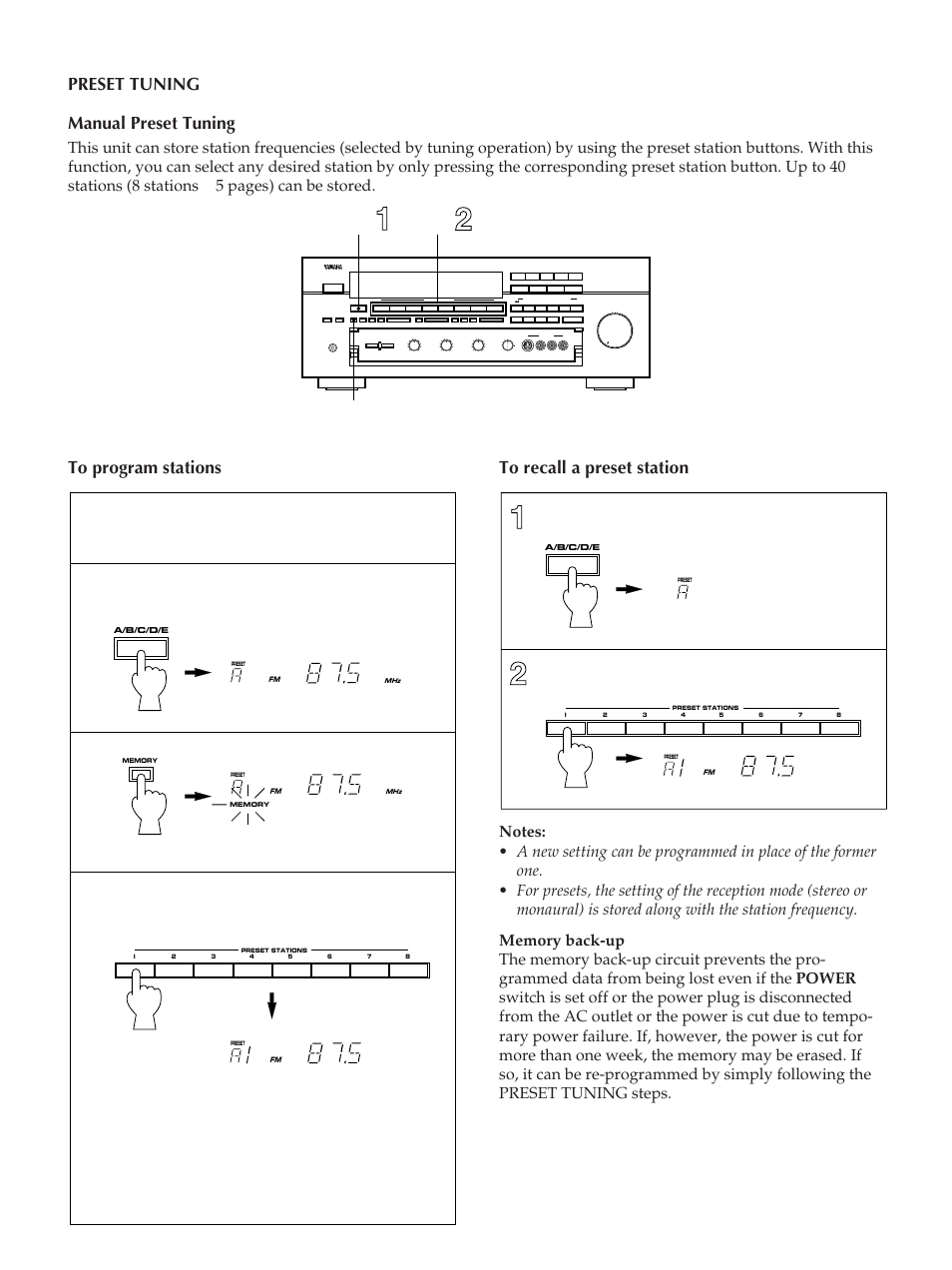 Preset tuning manual preset tuning | Yamaha RX-V2090 User Manual | Page 23 / 40