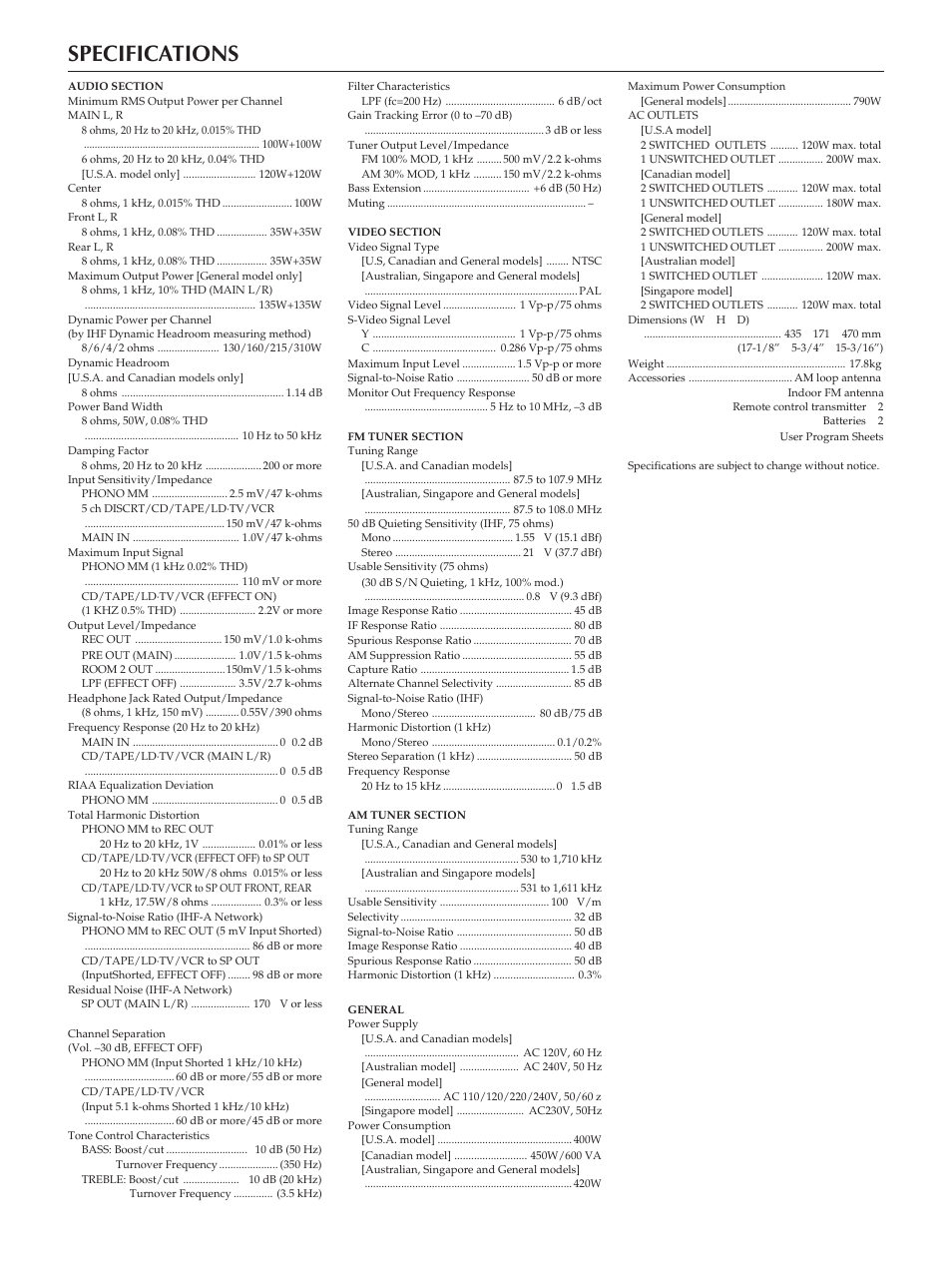 39 specifications | Yamaha RX-V2090 User Manual | Page 39 / 40