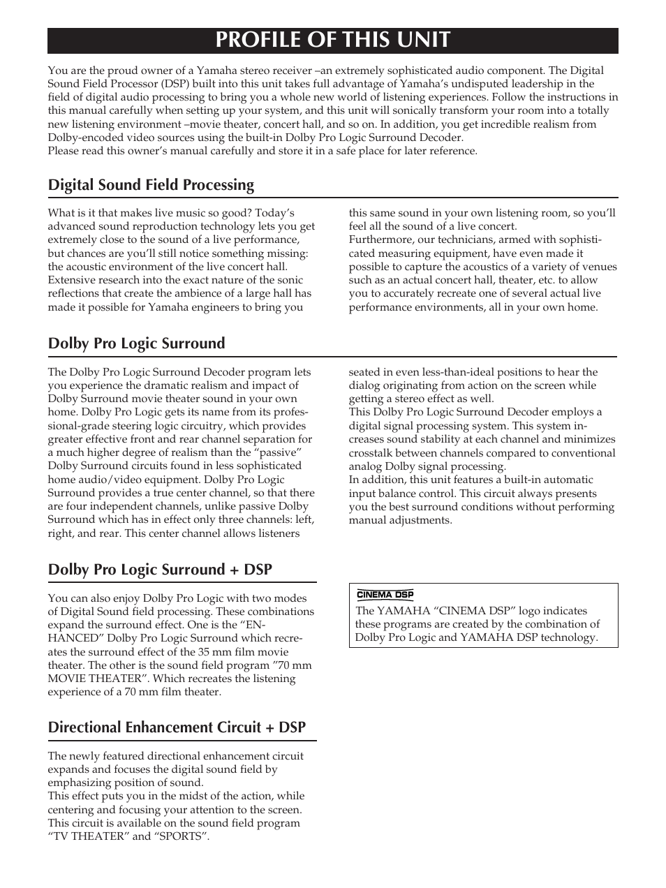 Profile of this unit | Yamaha RX-V2090 User Manual | Page 6 / 40