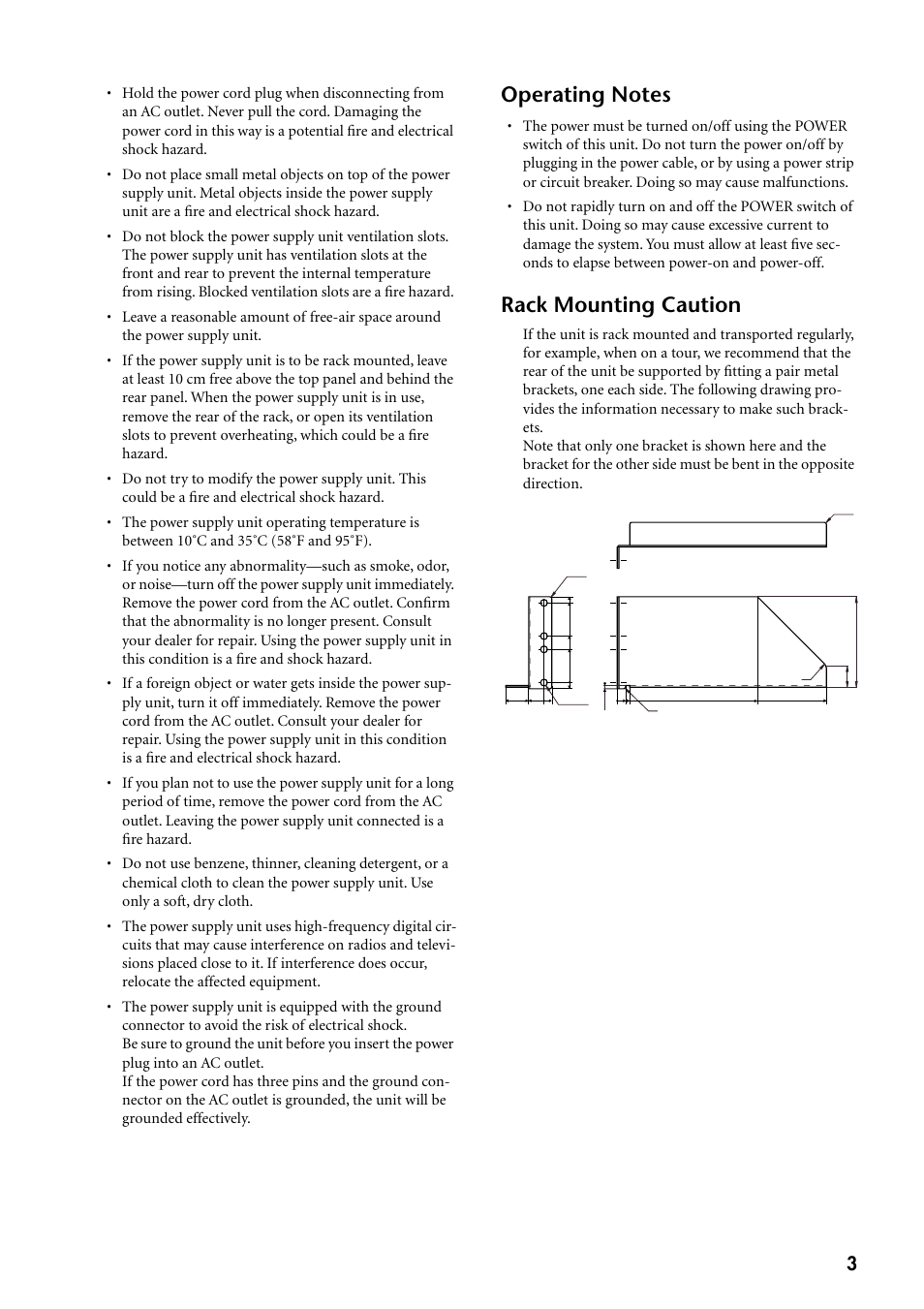 Rack mounting caution | Yamaha PW1D User Manual | Page 3 / 12